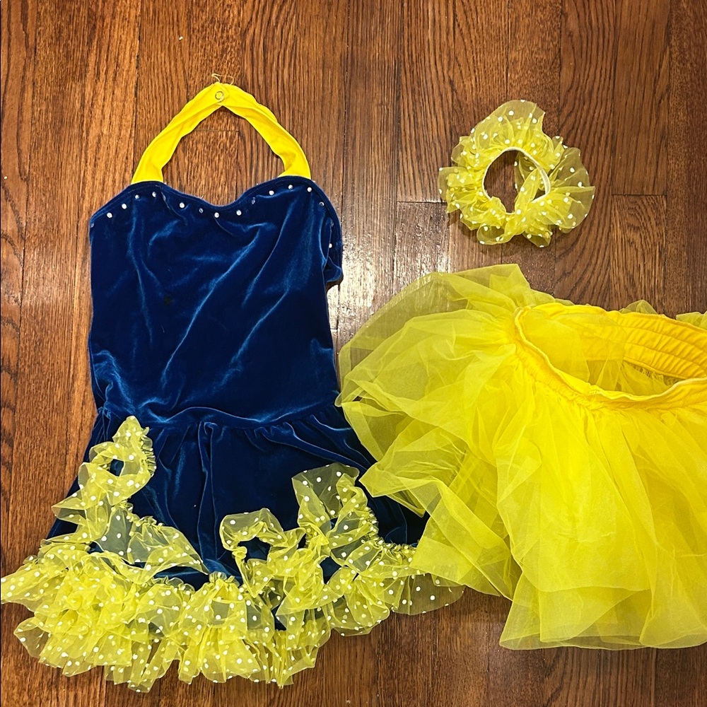 Velvet Blue and Yellow Kids Dance Costume